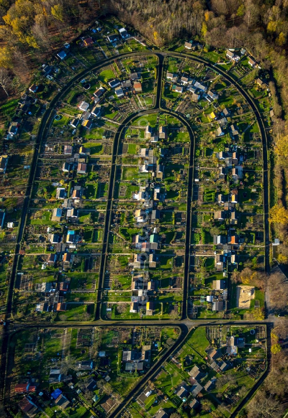 Bochum from the bird's eye view: Parcel of a small garden in Bochum in the state North Rhine-Westphalia