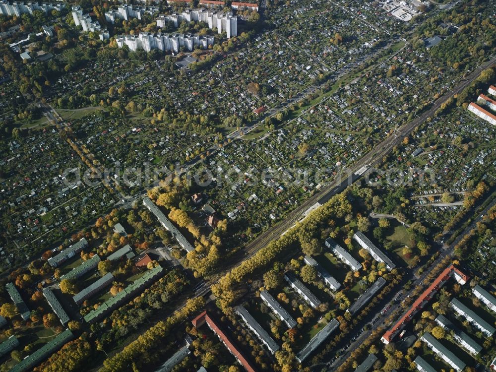 Aerial image Berlin - Parcel of a small garden Dauerkleingartenanlage Freiheit in Berlin