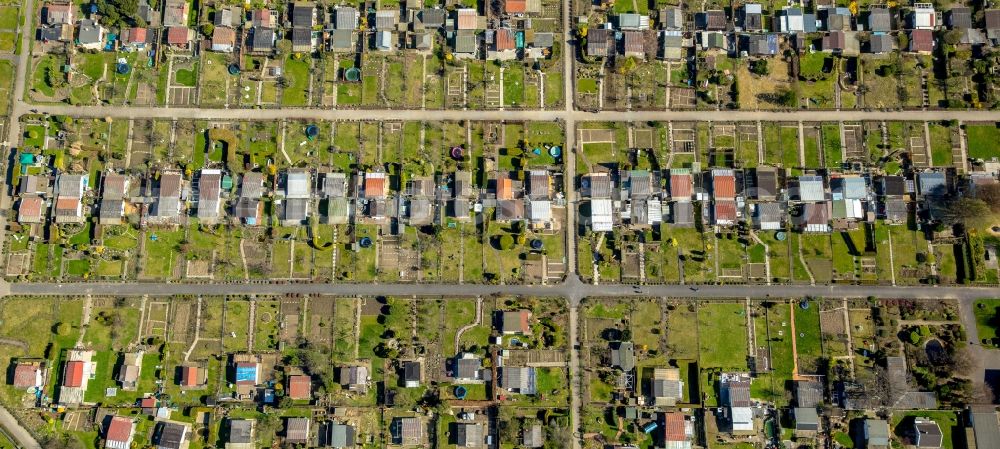 Aerial photograph Dortmund - Parcel of a small garden Garten Verein Nord Ost e.V. on Hannoeversche Strasse in Dortmund in the state North Rhine-Westphalia