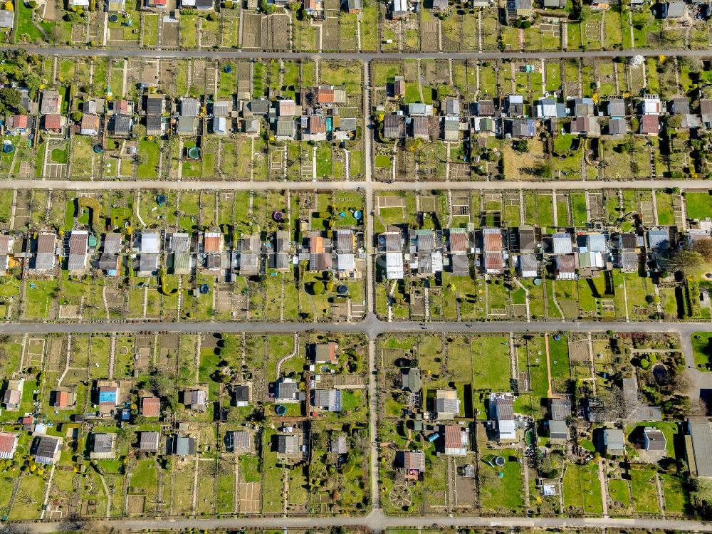 Dortmund from above - Parcel of a small garden Garten Verein Nord Ost e.V. on Hannoeversche Strasse in Dortmund in the state North Rhine-Westphalia