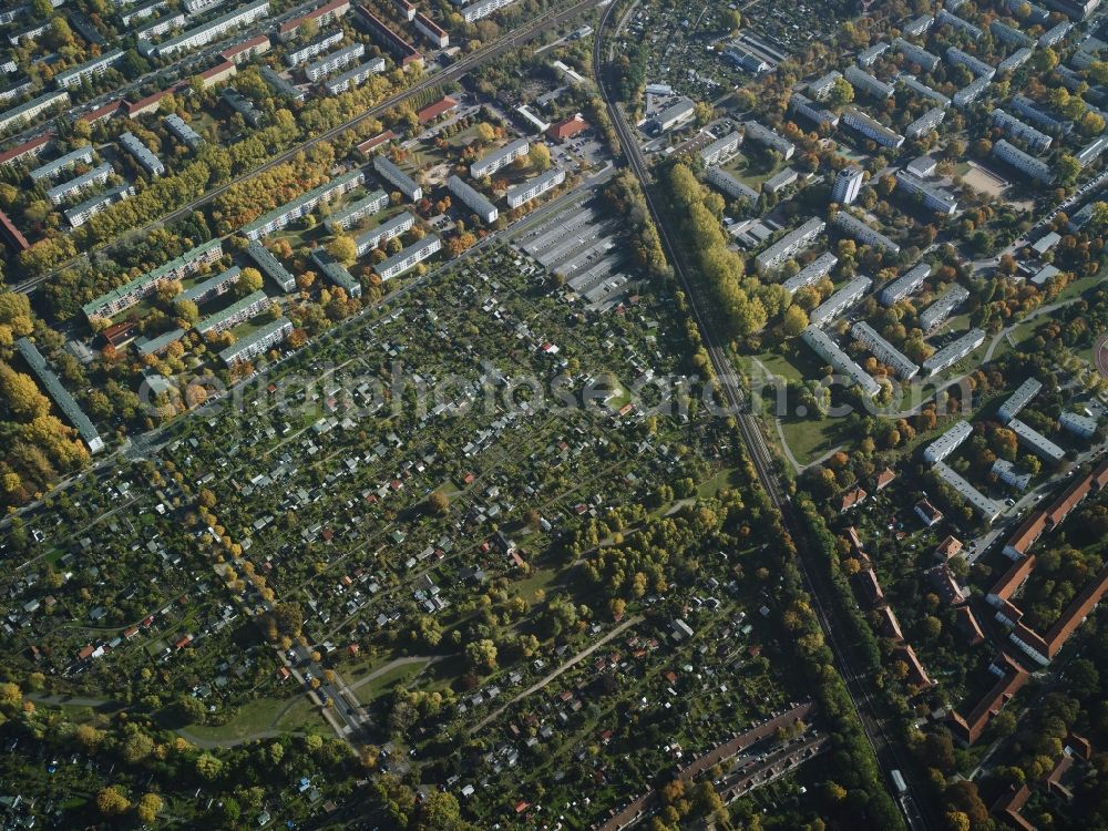 Aerial image Berlin - Parcel of a small garden Kolonie Vogelsang I in Berlin