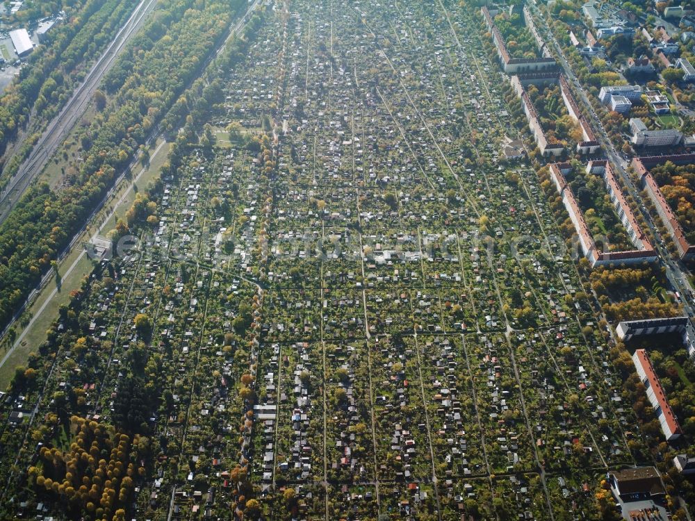 Aerial photograph Berlin - Parcel of a small garden colony Sonnebad - colony Samoa near the Grazer Damm in Berlin