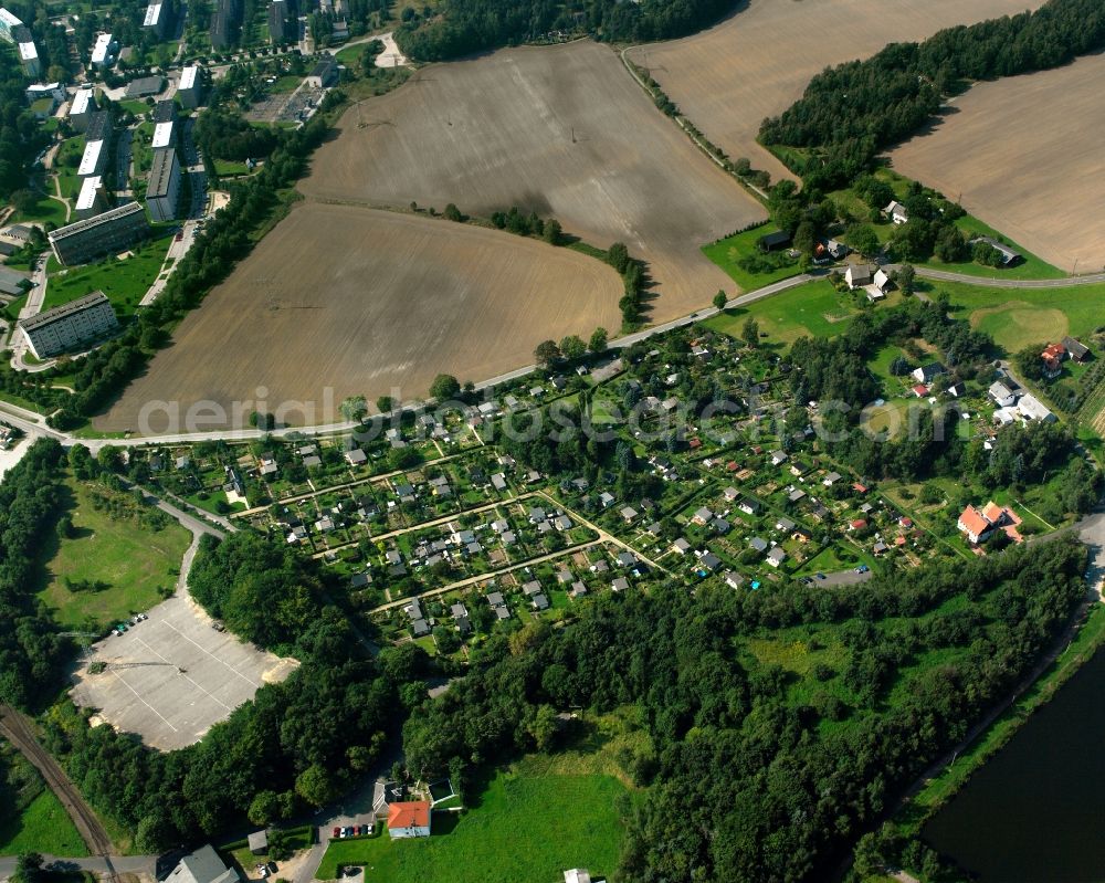 Aerial photograph Brand-Erbisdorf - Parcel of a small garden Am Konstantinschacht e.V. in Brand-Erbisdorf in the state Saxony, Germany