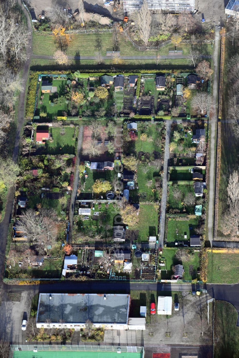 Aerial image Berlin - Parcel of a small garden Maerkische Spitze - Eugen-Roth-Weg in the district Marzahn in Berlin, Germany