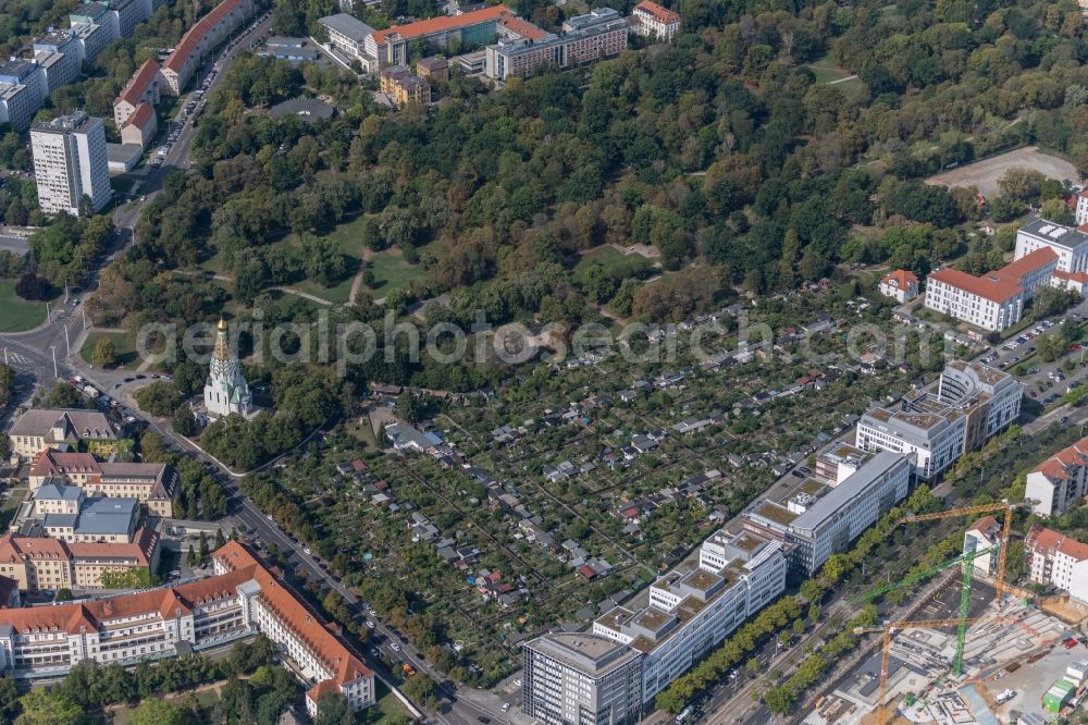 Leipzig from above - Parcel of a small garden on Semmelweisstrasse in the district Zentrum-Suedost in Leipzig in the state Saxony, Germany