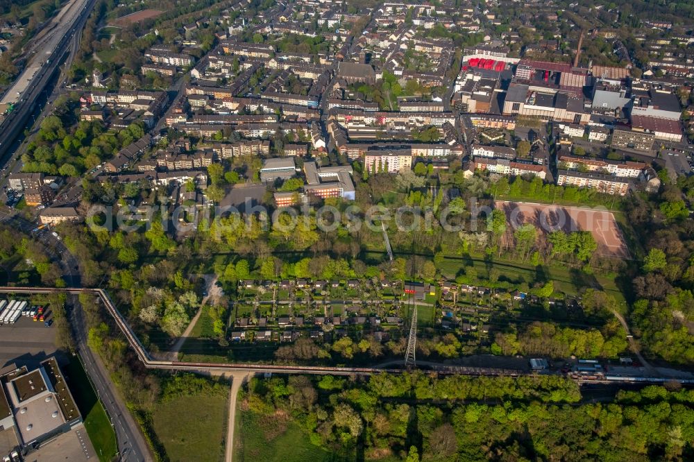 Duisburg from above - Parcel of a small garden on Stepelsche Strasse in Duisburg in the state North Rhine-Westphalia, Germany