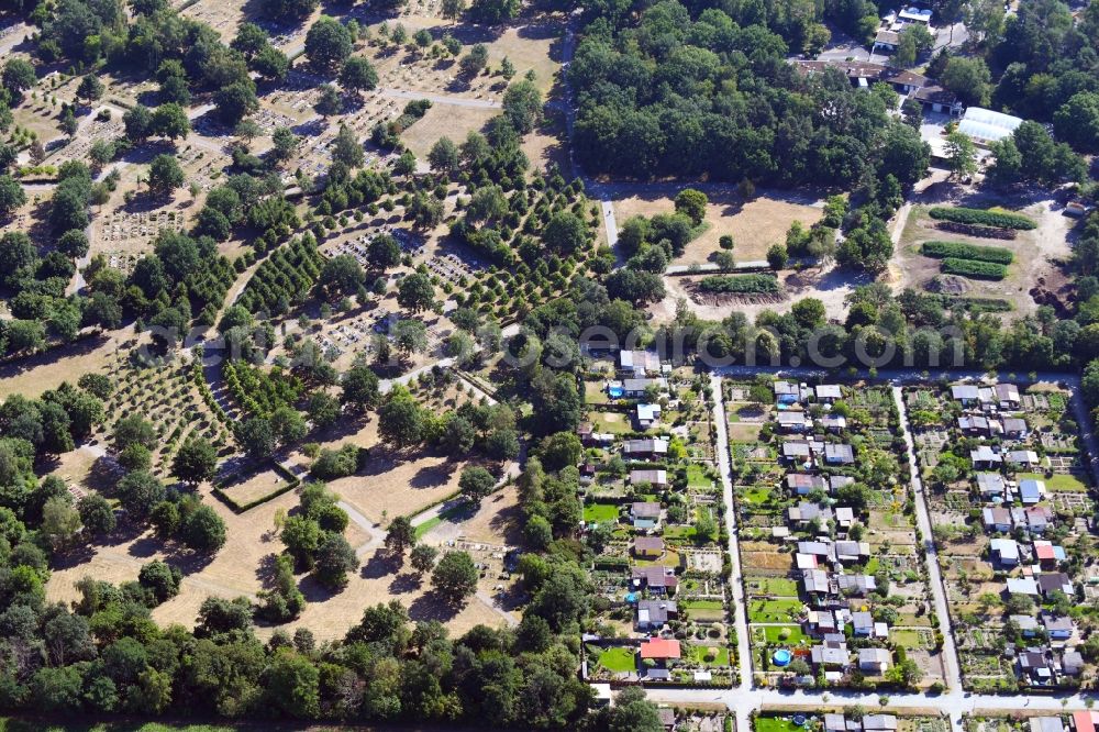 Aerial photograph Wolfsburg - Parcel of a small garden on Werderstrasse ongrenzend zum Nordfriedhof in the district Nordstadt in Wolfsburg in the state Lower Saxony, Germany