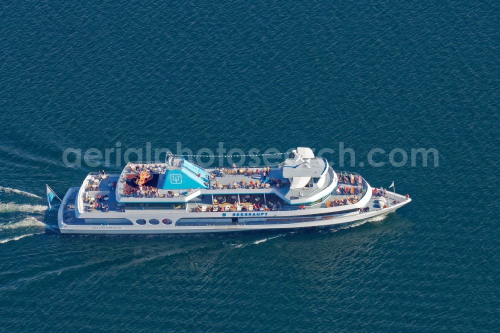 Aerial image Feldafing - Passenger ship Seeshaupt on the Starnberger See off Feldafing in the state of Bavaria. The ship is operated by the Bavarian lake shipping company as a day excursion vessel in regular service