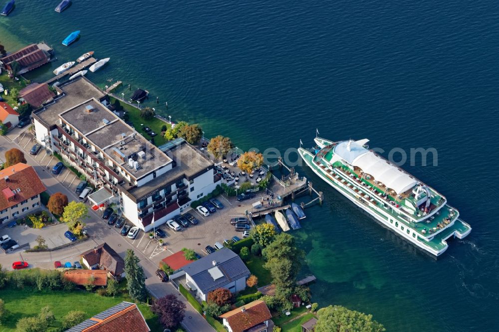 Aerial image Berg - Passenger ship Starnberg in Berg in the state Bavaria, Germany