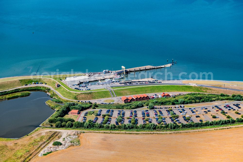 Nordstrand from the bird's eye view: Passenger ship Adler V shipping company Ader Schiffe in the harbor in Nordstrand Nordfriesland in the state Schleswig-Holstein, Germany