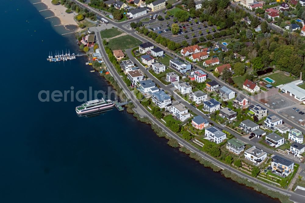 Markkleeberg from the bird's eye view: Passenger ship on Anlegestelle Seepromenade on Markleeberger See in Markkleeberg in the state Saxony, Germany