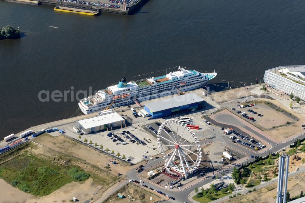 Aerial image Hamburg - Passenger ship landed at Hamburg Cruise Center HafenCity in Hamburg