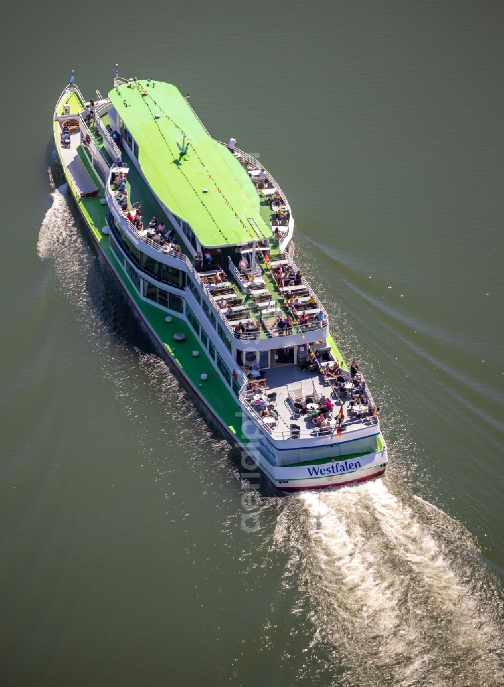 Attendorn from above - Passenger and passenger ship on the Biggetalsperre near Attendorn in the state North Rhine-Westphalia, Germany