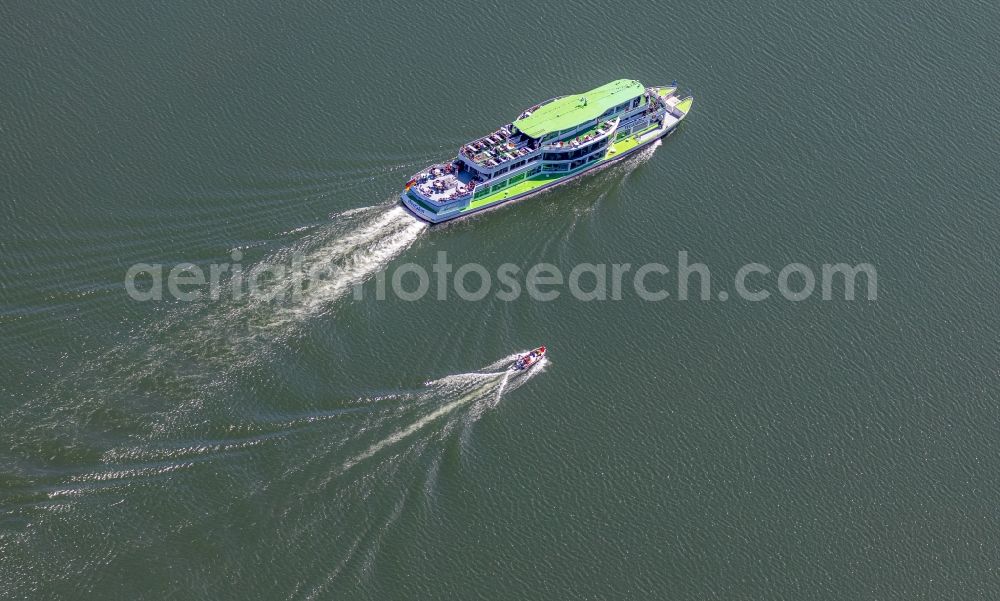 Attendorn from above - Passenger and passenger ship on the Biggetalsperre near Attendorn in the state North Rhine-Westphalia, Germany