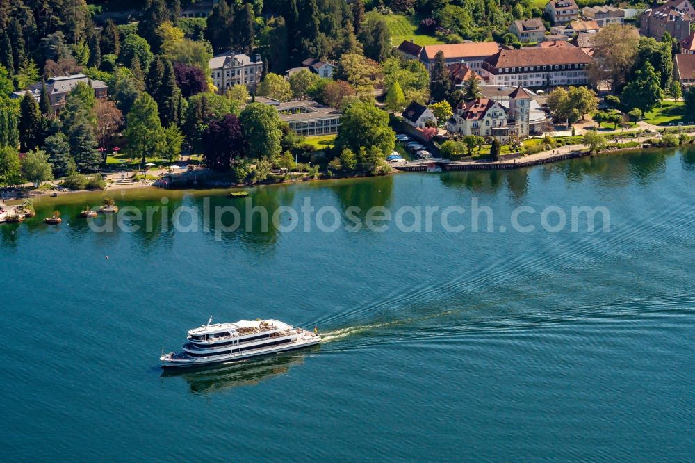 Überlingen from above - Passenger ship on Bodensee in Ueberlingen in the state Baden-Wuerttemberg, Germany