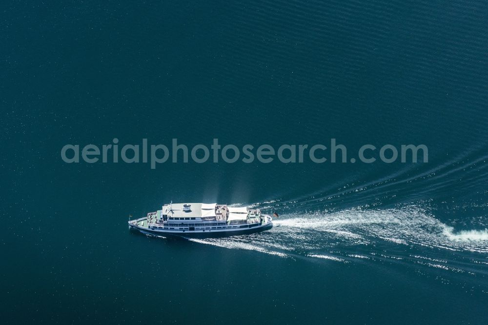 Meersburg from above - Passenger ship on Bodensee in Meersburg in the state Baden-Wuerttemberg, Germany