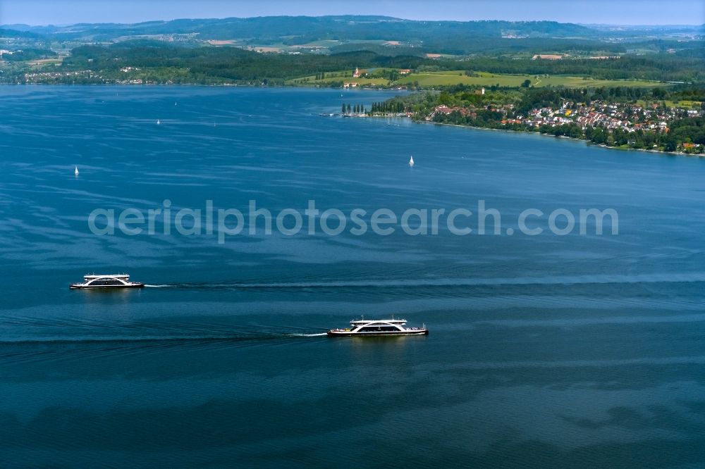 Meersburg from above - Passenger ship on Bodensee in Meersburg in the state Baden-Wuerttemberg, Germany