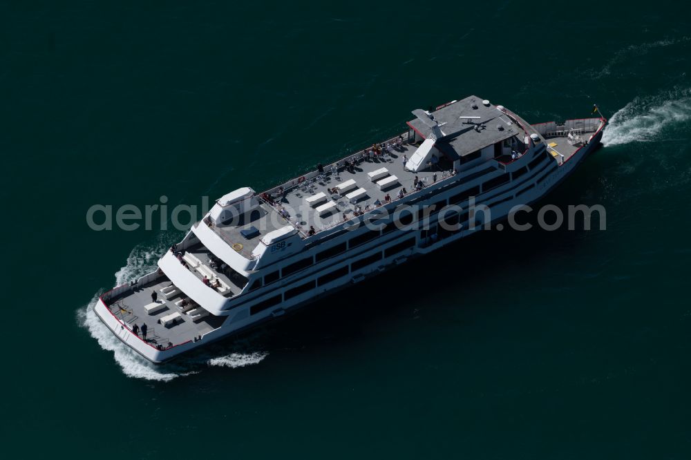 Aerial image Meersburg - Passenger ship on Bodensee in Meersburg at Bodensee in the state Baden-Wuerttemberg, Germany