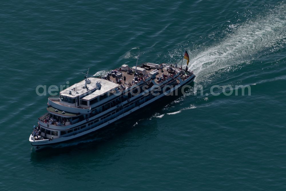 Aerial image Immenstaad am Bodensee - Passenger ship Bodensee-Schiffsbetriebe GmbH on Lake Constance near Immenstaad am Bodensee on Lake Constance in the state Baden-Wuerttemberg, Germany