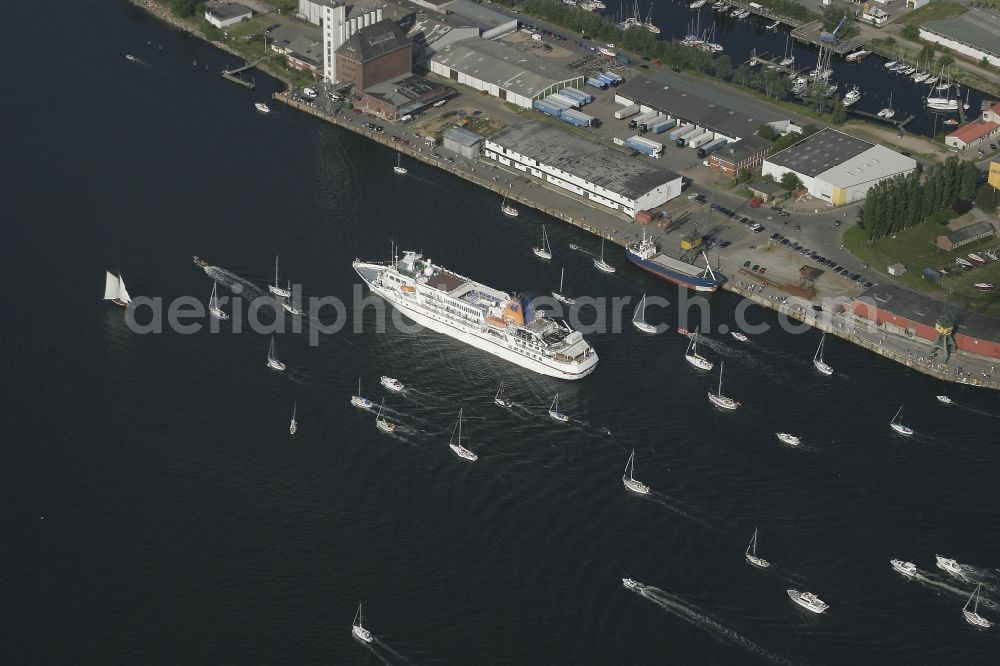 Flensburg from above - Passenger and passenger ship in Flensburg in Schleswig-Holstein