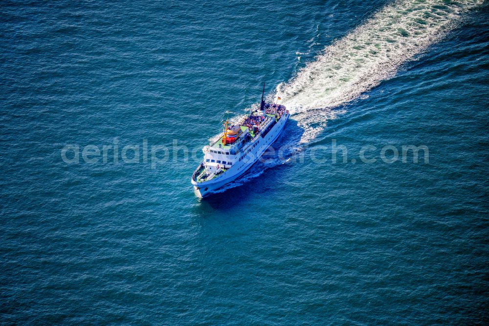 Helgoland from above - Passenger ship MS Funny Girl shipping company Cassen Eils entering the port of Helgoland in the state Schleswig-Holstein, Germany