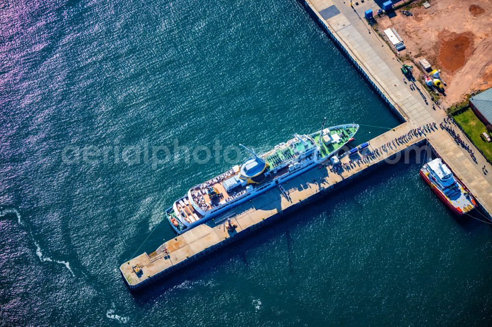 Aerial image Helgoland - Passenger ship MS Funny Girl shipping company Cassen Eils entering the port of Helgoland in the state Schleswig-Holstein, Germany