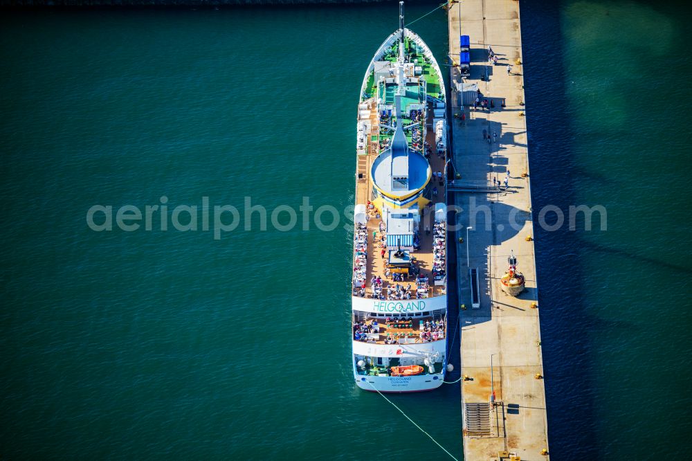 Aerial photograph Helgoland - Passenger ship MS Funny Girl shipping company Cassen Eils entering the port of Helgoland in the state Schleswig-Holstein, Germany