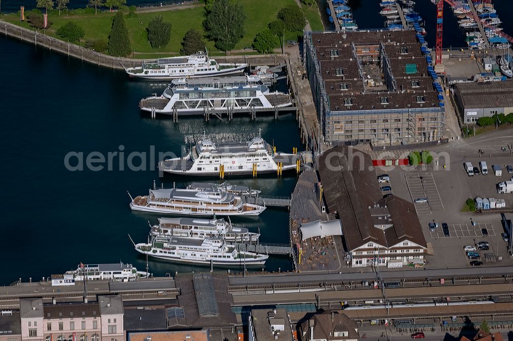 Aerial image Romanshorn - Passenger ship in Hafen in Romanshorn in the canton Thurgau, Switzerland