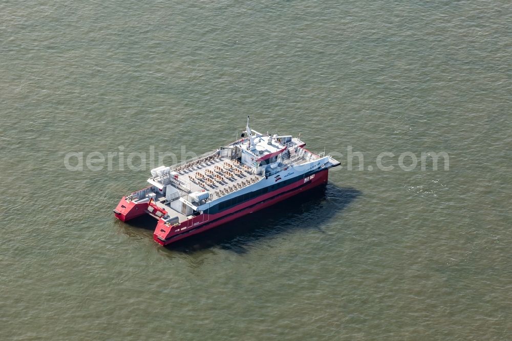 Aerial photograph Hooge - Passenger ship vor Hallig in Hooge in the state Schleswig-Holstein, Germany