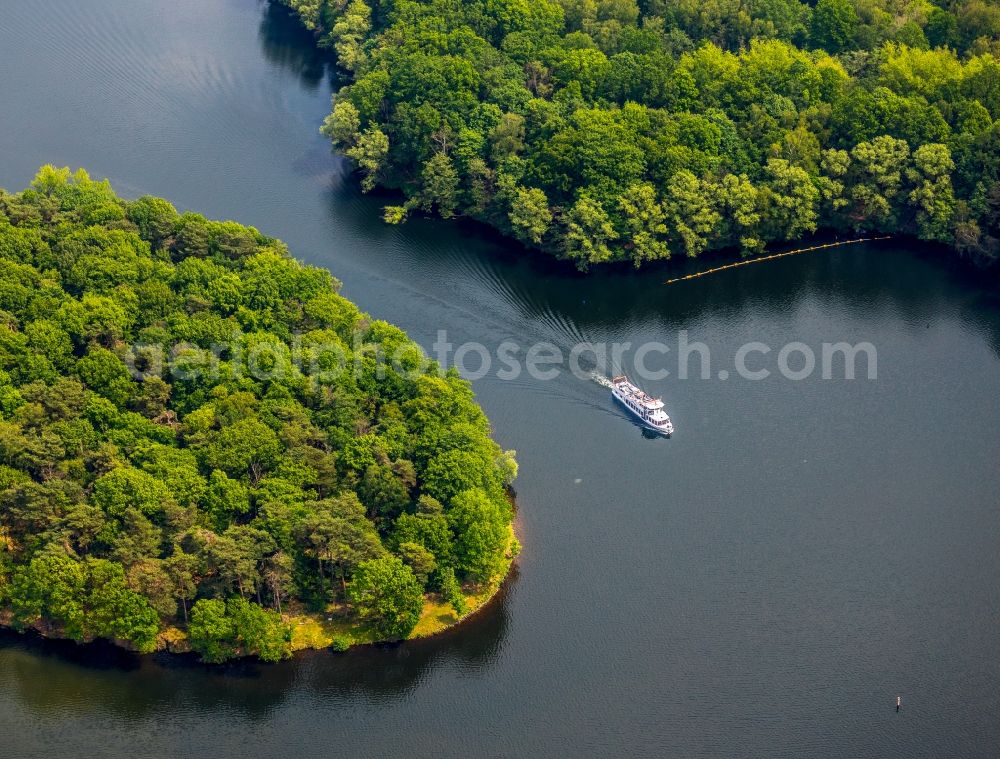 Aerial photograph Haltern am See - Passenger ship on Halterner Stausee in Haltern am See in the state North Rhine-Westphalia, Germany