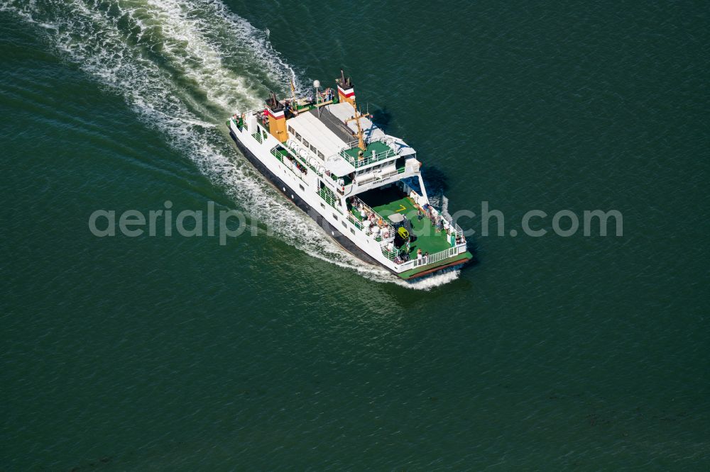 Aerial photograph Hooge - Passenger ship Hilligenlei Faehrschiff in Hooge North Friesland in the state Schleswig-Holstein, Germany