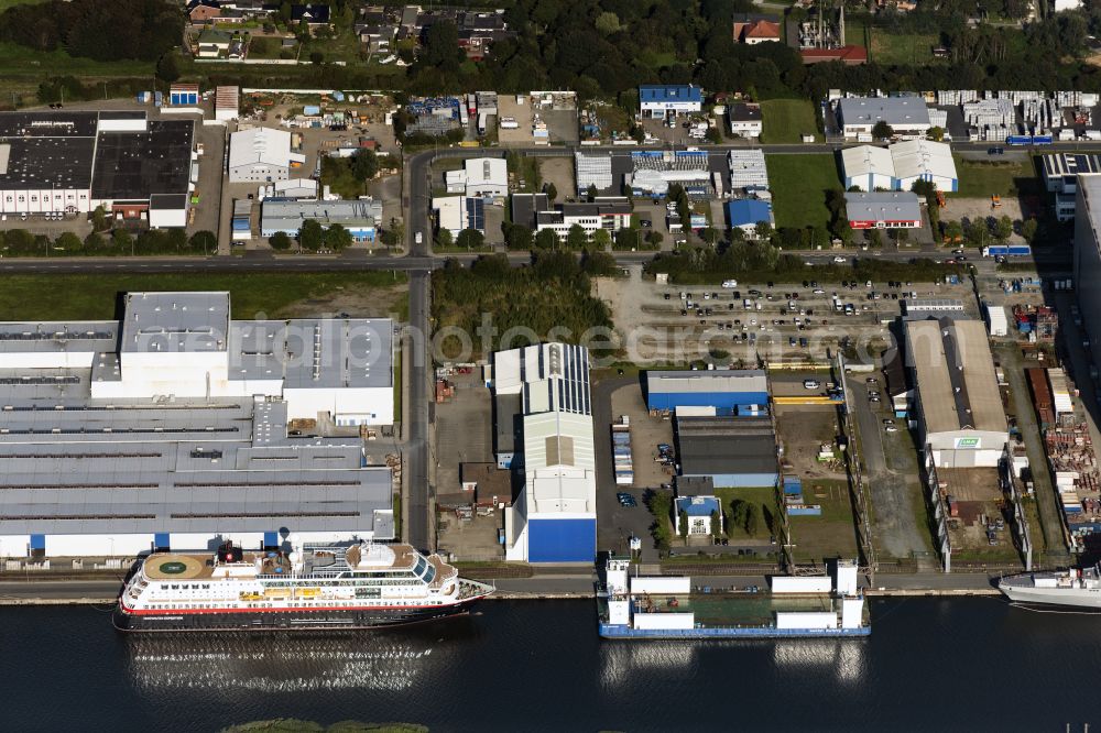 Aerial image Bremerhaven - Passenger ship of Hurtiugruten in Bremerhaven in the state Bremen, Germany