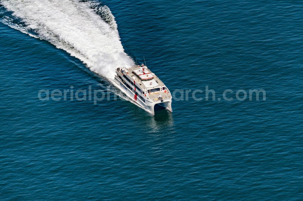 Helgoland from the bird's eye view: Passenger and passenger ship catamaran Nordlicht 2 of the Ems AG in Helgoland in the state Schleswig-Holstein, Germany