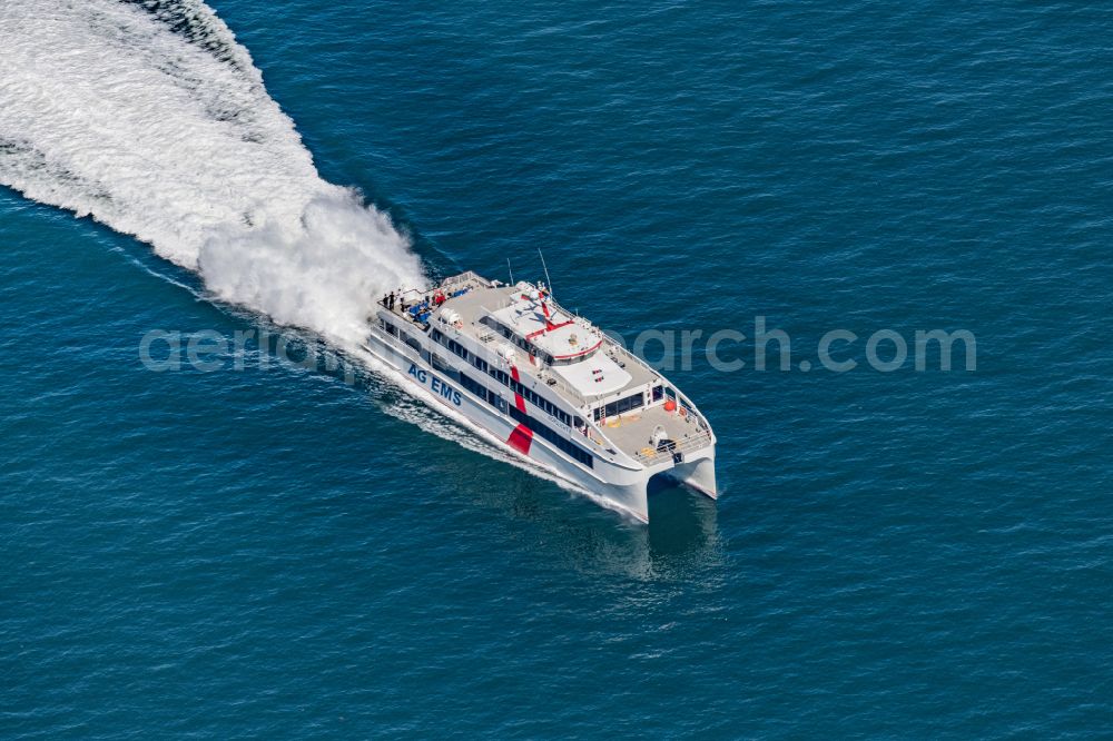 Helgoland from above - Passenger and passenger ship catamaran Nordlicht 2 of the Ems AG in Helgoland in the state Schleswig-Holstein, Germany