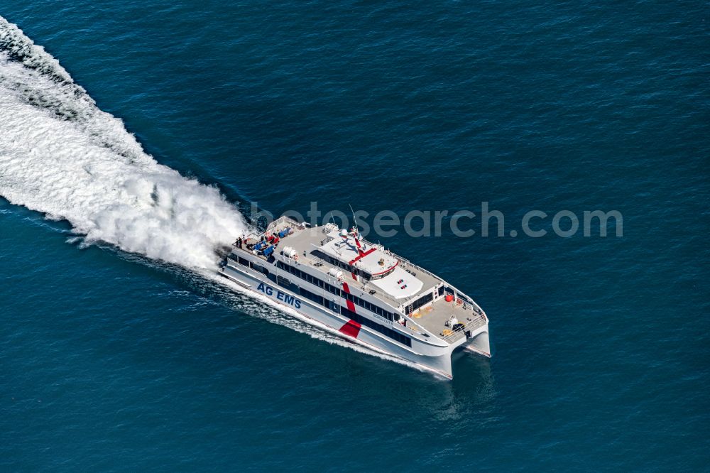 Helgoland from the bird's eye view: Passenger and passenger ship catamaran Nordlicht 2 of the Ems AG in Helgoland in the state Schleswig-Holstein, Germany