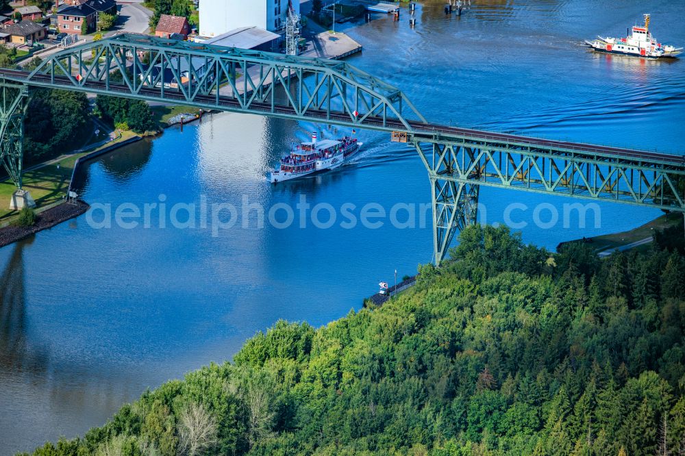 Gribbohm from above - Passenger ship Raddampfer Freya on canal Nord-Ostsee-Kanal in Gribbohm in the state Schleswig-Holstein, Germany