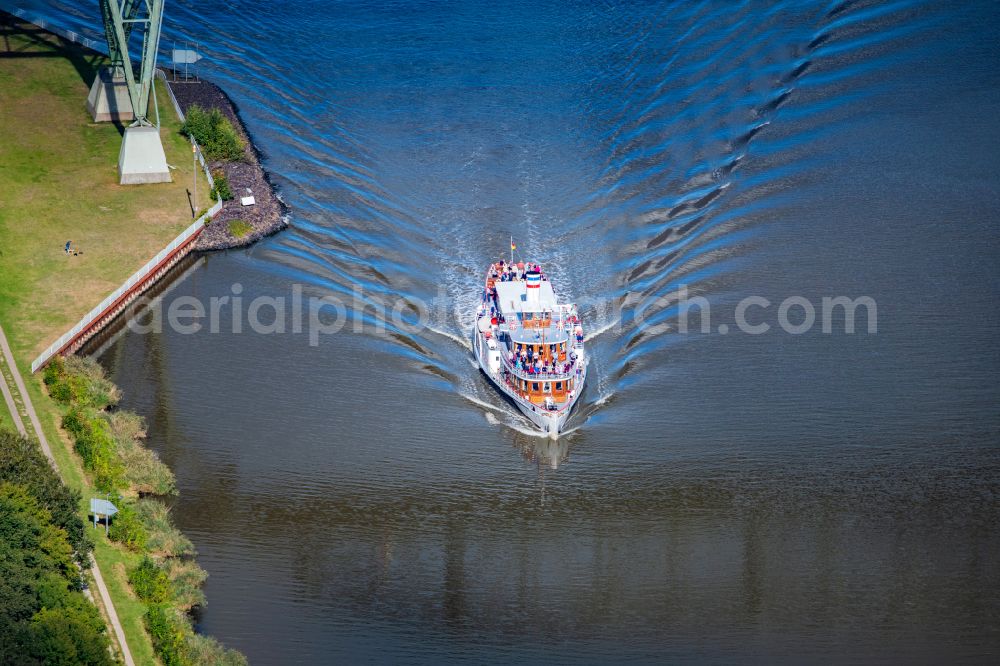 Aerial photograph Gribbohm - Passenger ship Raddampfer Freya on canal Nord-Ostsee-Kanal in Gribbohm in the state Schleswig-Holstein, Germany