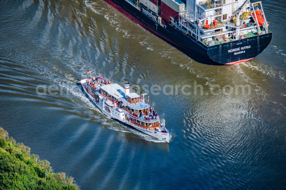 Aerial photograph Gribbohm - Passenger ship Raddampfer Freya on canal Nord-Ostsee-Kanal in Gribbohm in the state Schleswig-Holstein, Germany