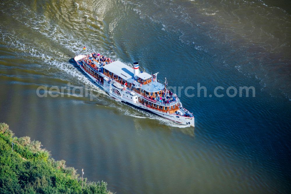 Aerial photograph Gribbohm - Passenger ship Raddampfer Freya on canal Nord-Ostsee-Kanal in Gribbohm in the state Schleswig-Holstein, Germany