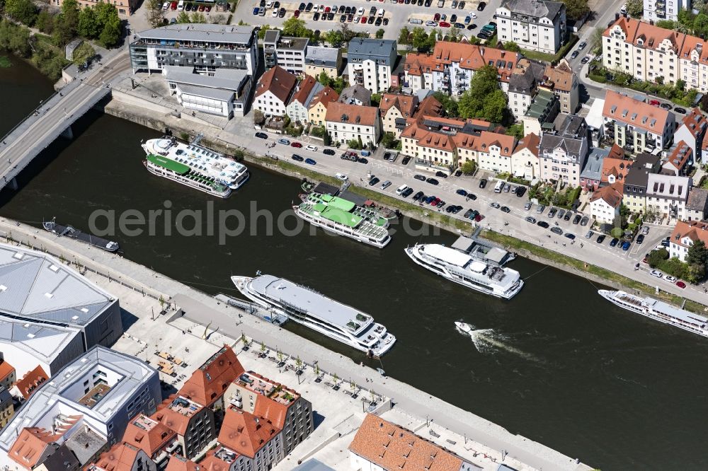 Aerial image Regensburg - Passenger ship of Regensburger Personen-Schifffahrt in Regensburg in the state Bavaria, Germany