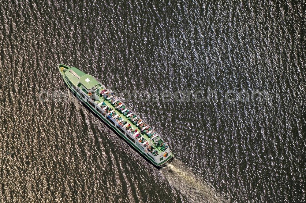 Aerial image Essen - Passenger ship Stadt Essen on Baldeneysee in Essen in the state North Rhine-Westphalia, Germany