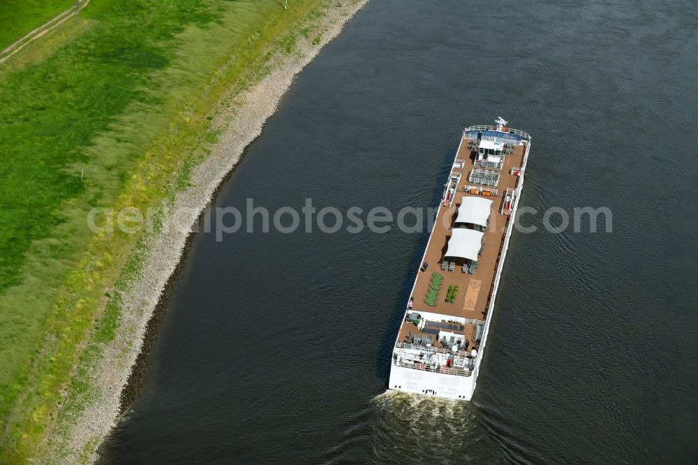 Klöden from above - Passenger ship VIKING BEYLA on Elbe River in Kloeden in the state Saxony-Anhalt, Germany