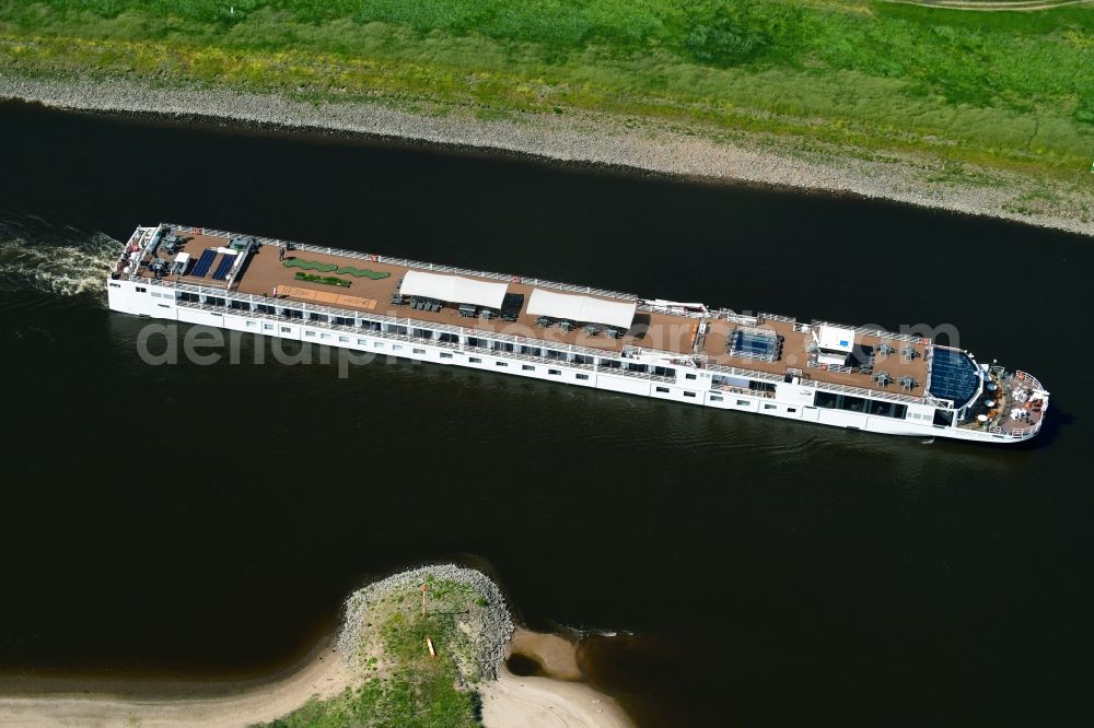 Aerial image Klöden - Passenger ship VIKING BEYLA on Elbe River in Kloeden in the state Saxony-Anhalt, Germany