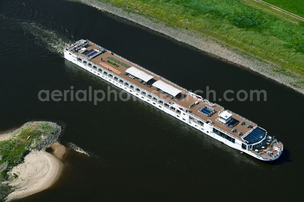 Klöden from above - Passenger ship VIKING BEYLA on Elbe River in Kloeden in the state Saxony-Anhalt, Germany