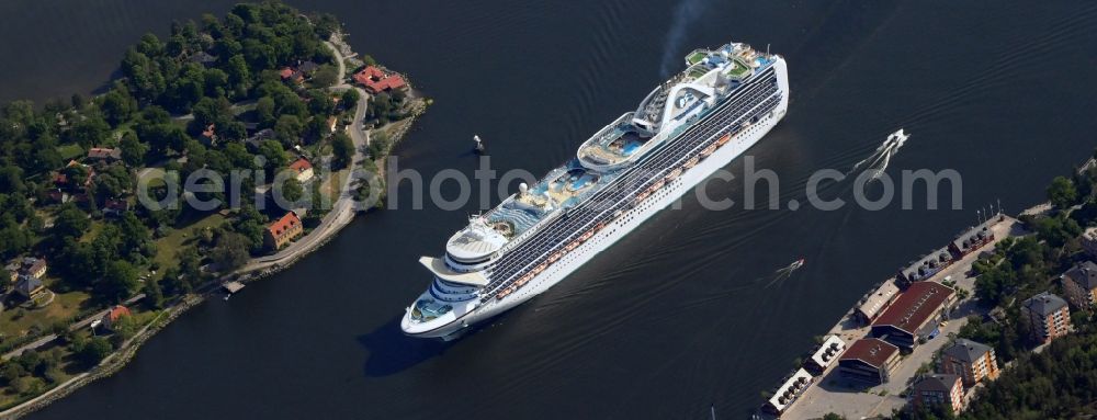 Stockholm from above - Passenger and cruise ship arriving to Stockholm, capital of Sweden