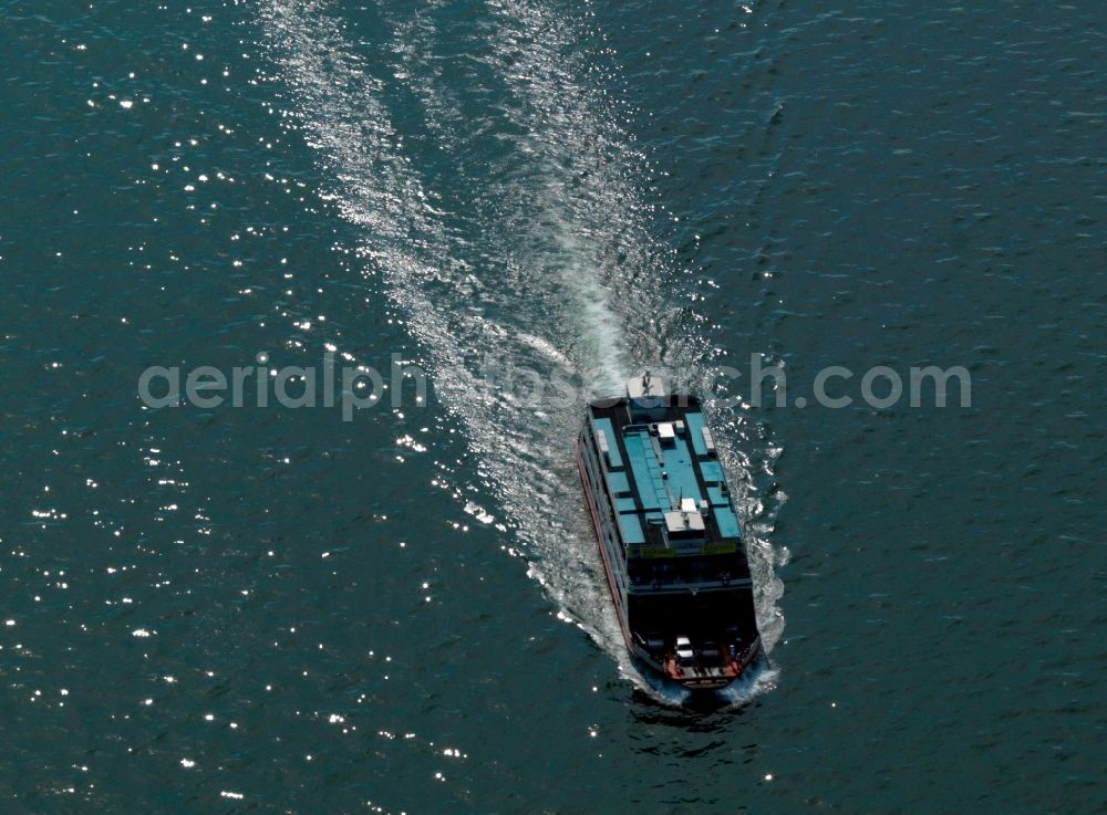 Emden from the bird's eye view: Passenger ship - ship traffic on the river Ems near Emden in Lower Saxony