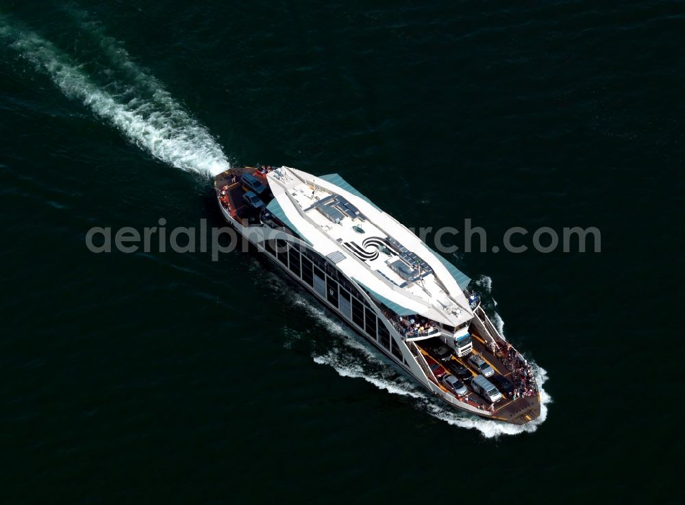 Aerial image Emden - Passenger ship - ship traffic on the river Ems near Emden in Lower Saxony