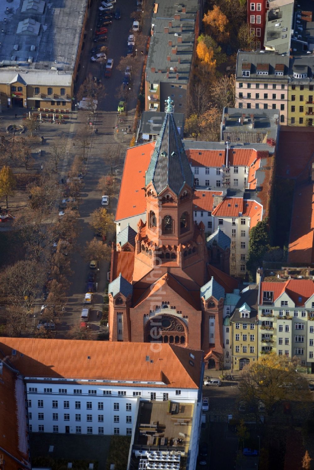 Berlin OT Kreuzberg from above - View of the Passionskirche Berlin in he district Kreuzberg