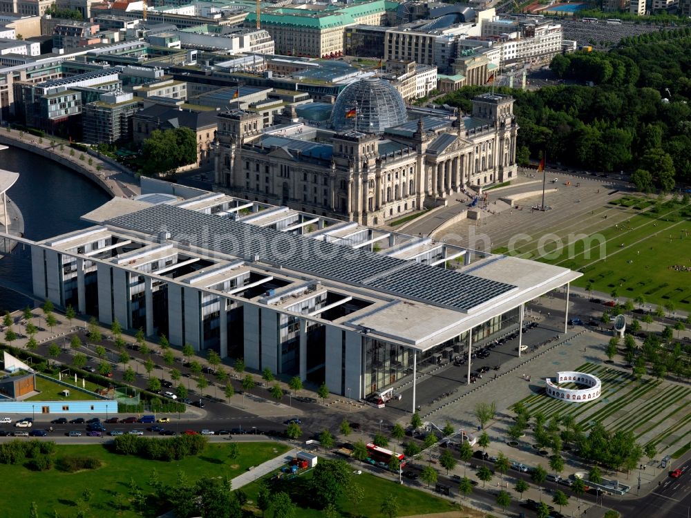 Berlin from above - Paul Loebe Haus in Berlin Tiergarten. The Paul Loebe House is a functional building in modern architectural style of the German Bundestag in Berlin's government district