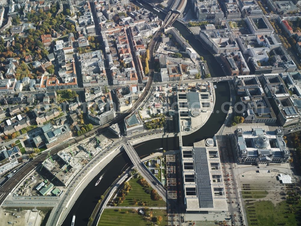 Berlin from above - Paul Loebe Haus in Berlin Tiergarten. The Paul Loebe House is a functional building in modern architectural style of the German Bundestag in Berlin's government district